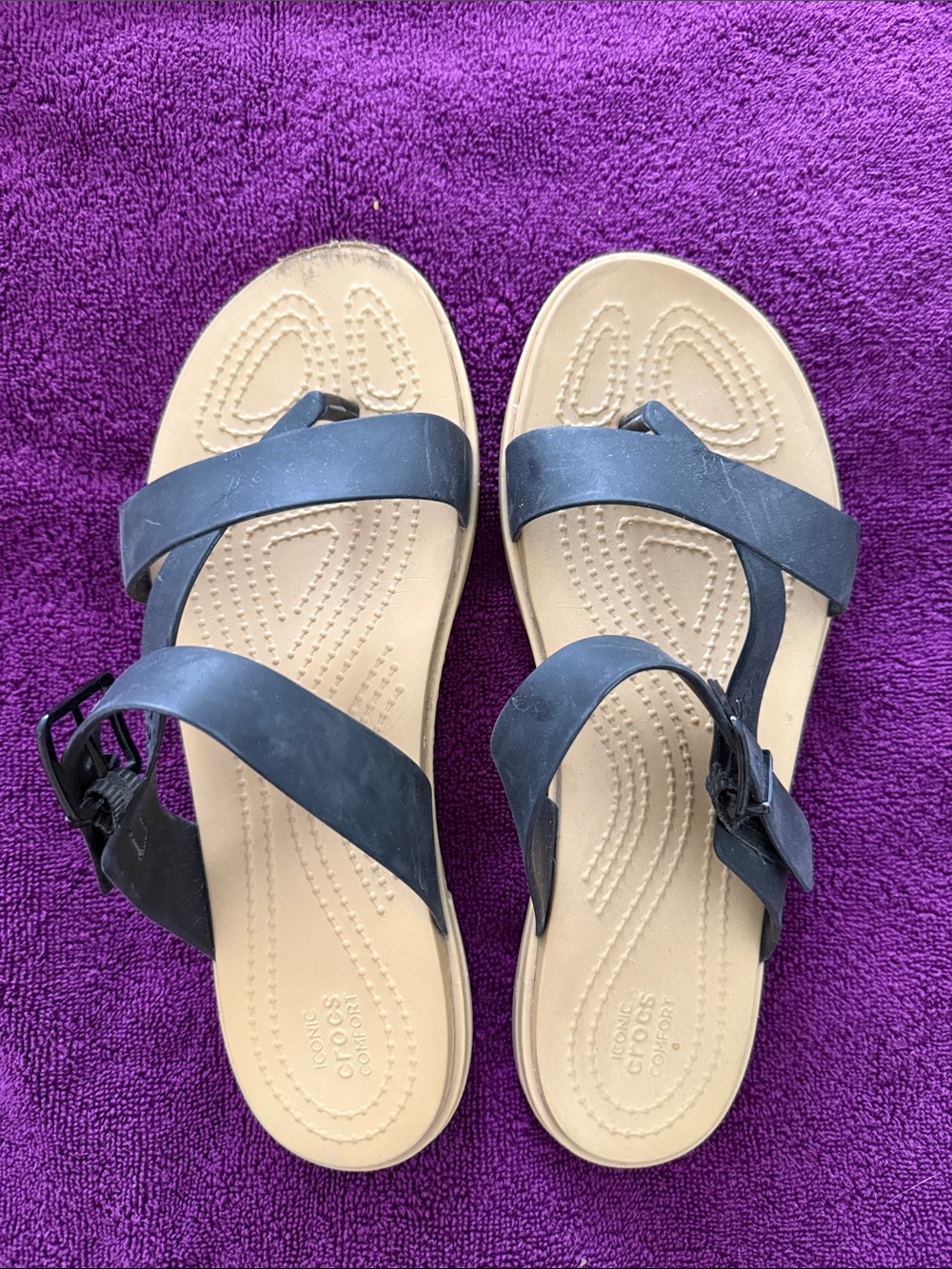 CROCS Black and Tan Strappy Comfort Sandals